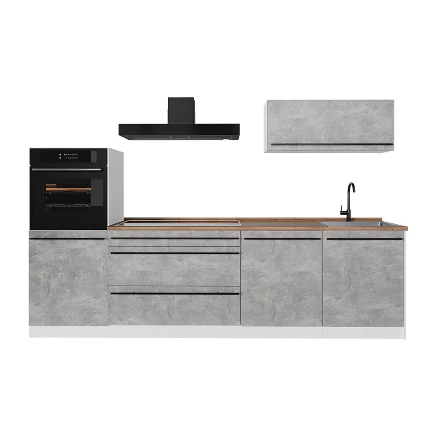 Vicco Küchenzeile R-Line Beton/Weiß 280 x 143 Arbeitsplatte Goldkraft Eiche Art Nr 67270