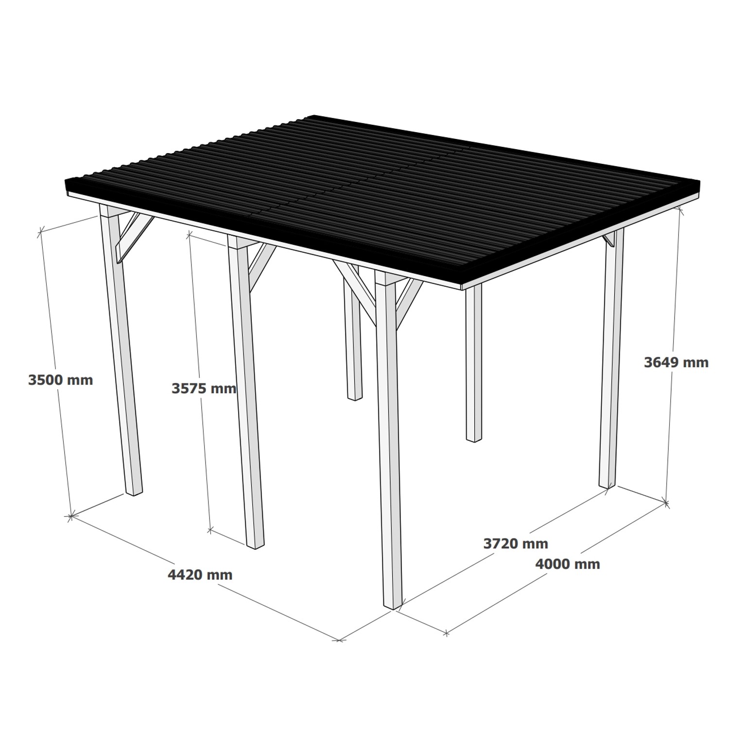 Holzbrüder Camping-Carport Ralf, anthrazitgraues Blechdach, Maße: 400x600 cm, ideal für Wohnmobile.
