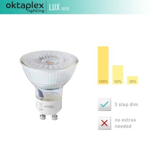 Oktaplex LED GU10 Leuchtmittel, 3-Stufen dimmbar, 2700K Warmweiß, 4,8W