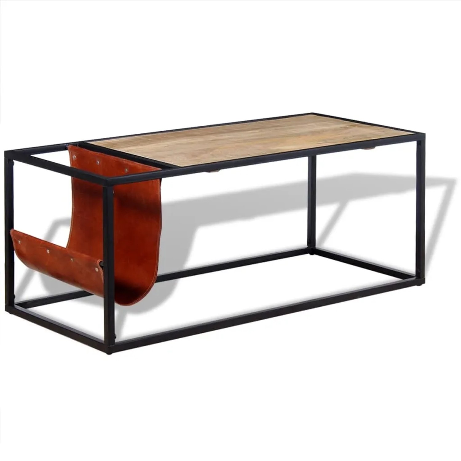 vidaXL Couchtisch mit Zeitschriftenhalter aus Echtleder 110x50x45 cm 244241