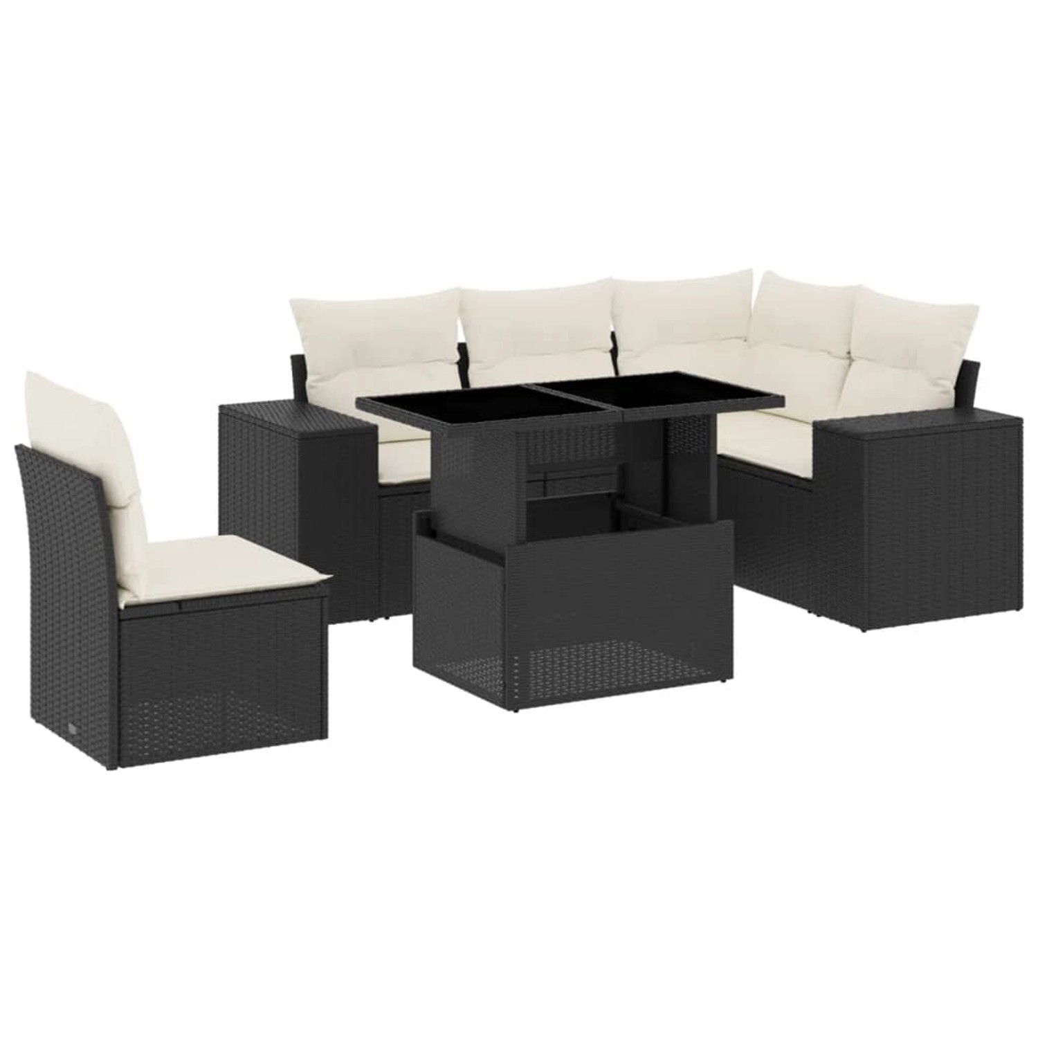 vidaXL 6-Tlg Garten-Sofagarnitur mit Kissen Schwarz Poly Rattan 3269166