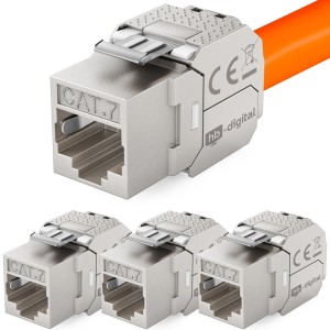 4x CAT 7 RJ45 Keystone Module von hb-digital, werkzeuglos, vergoldete Kontakte für Netzwerktechnik.