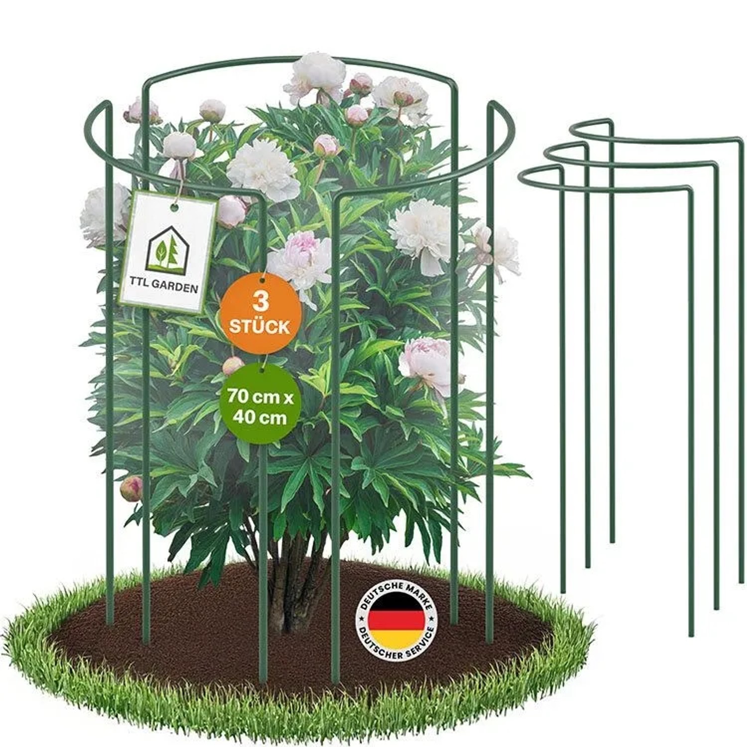 TTL GARDEN Strauchstütze 70x40cm 3er Set Pflanzenhalter für Stauden Sträucher Rosen Rankhilfe aus Metall_2