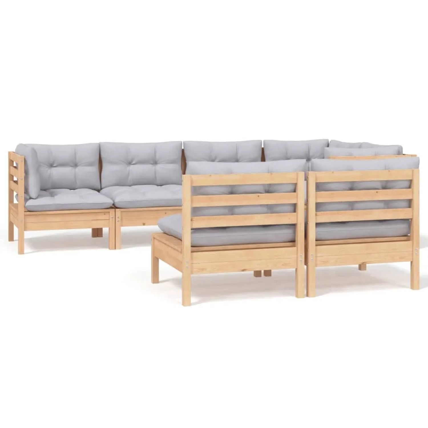 vidaXL 7-Tlg Garten-Lounge-Set mit Grauen Kissen Kiefer Massivholz 3096441 günstig online kaufen
