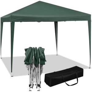 Grüner WOLTU Pop-Up Pavillon 3x3m mit Tragetasche, ideal für Garten und Camping.