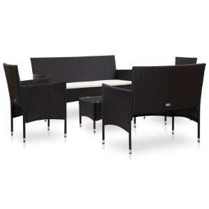 Schwarzes 5-tlg. vidaXL Garten-Lounge-Set aus Rattan mit Auflagen.