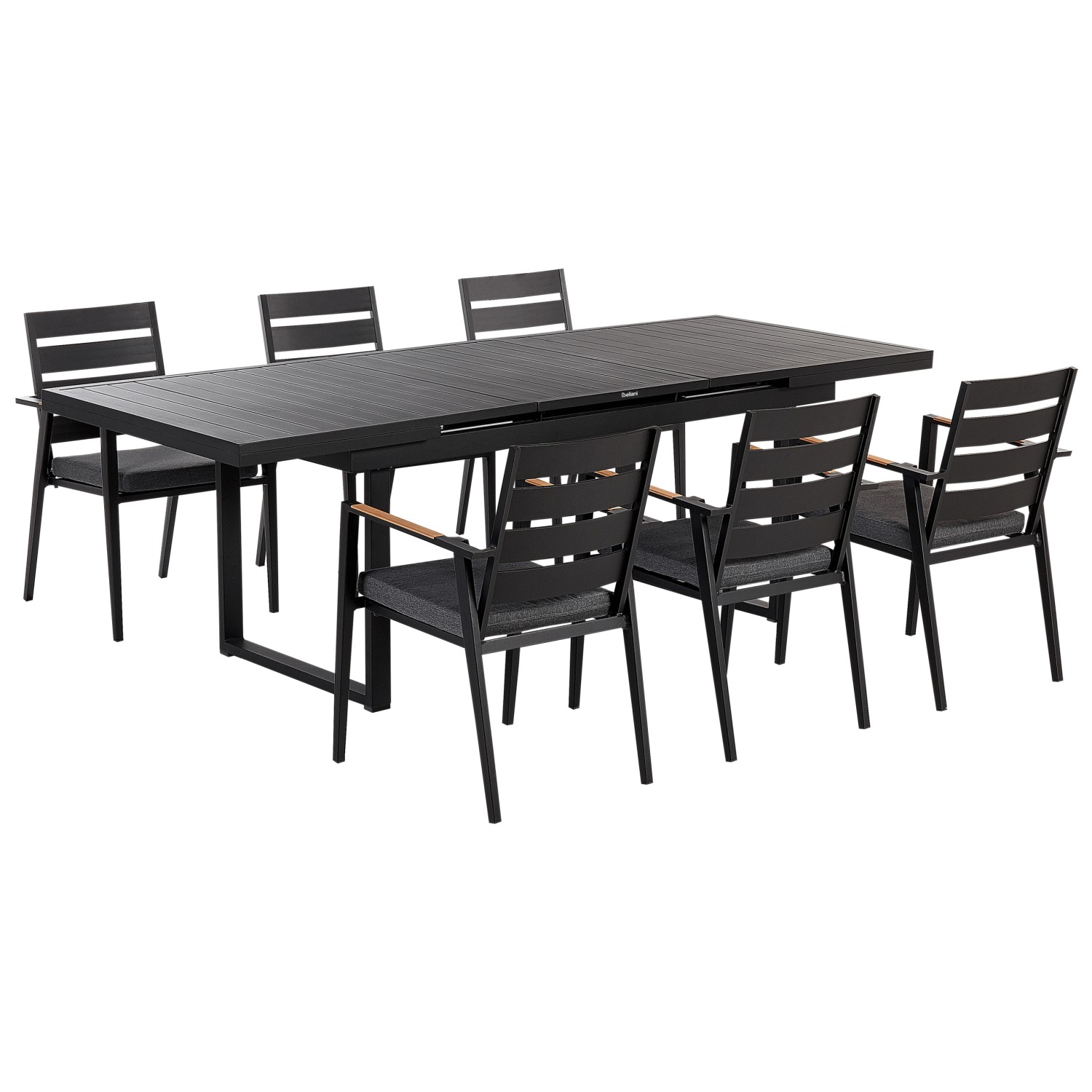 Beliani Gartentisch Set VALCANETTO/TAVIANO Schwarz Grau Heller Holzfarbton günstig online kaufen