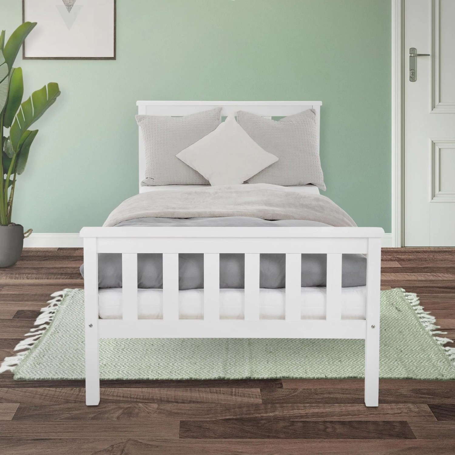 ML-Design Holzbett, 90x200 cm, weißes Bettgestell mit Lattenrost. Schlafzimmer-Möbel.