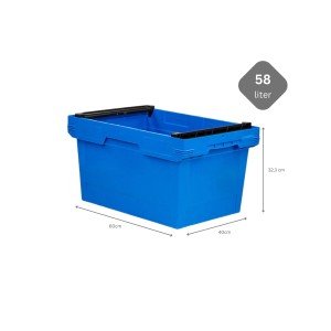 Blauer PROREGAL Stapelbehälter, 58 Liter Eurobox mit Stapelbügel, 40x60x32,3 cm.