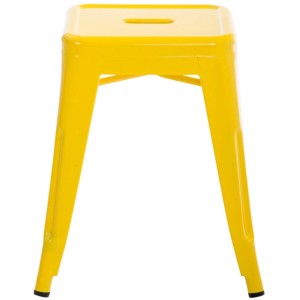 Gelber Metallhocker Armin mit quadratischer Sitzfläche. Robust, stapelbar, ideal für Küche & Bar.