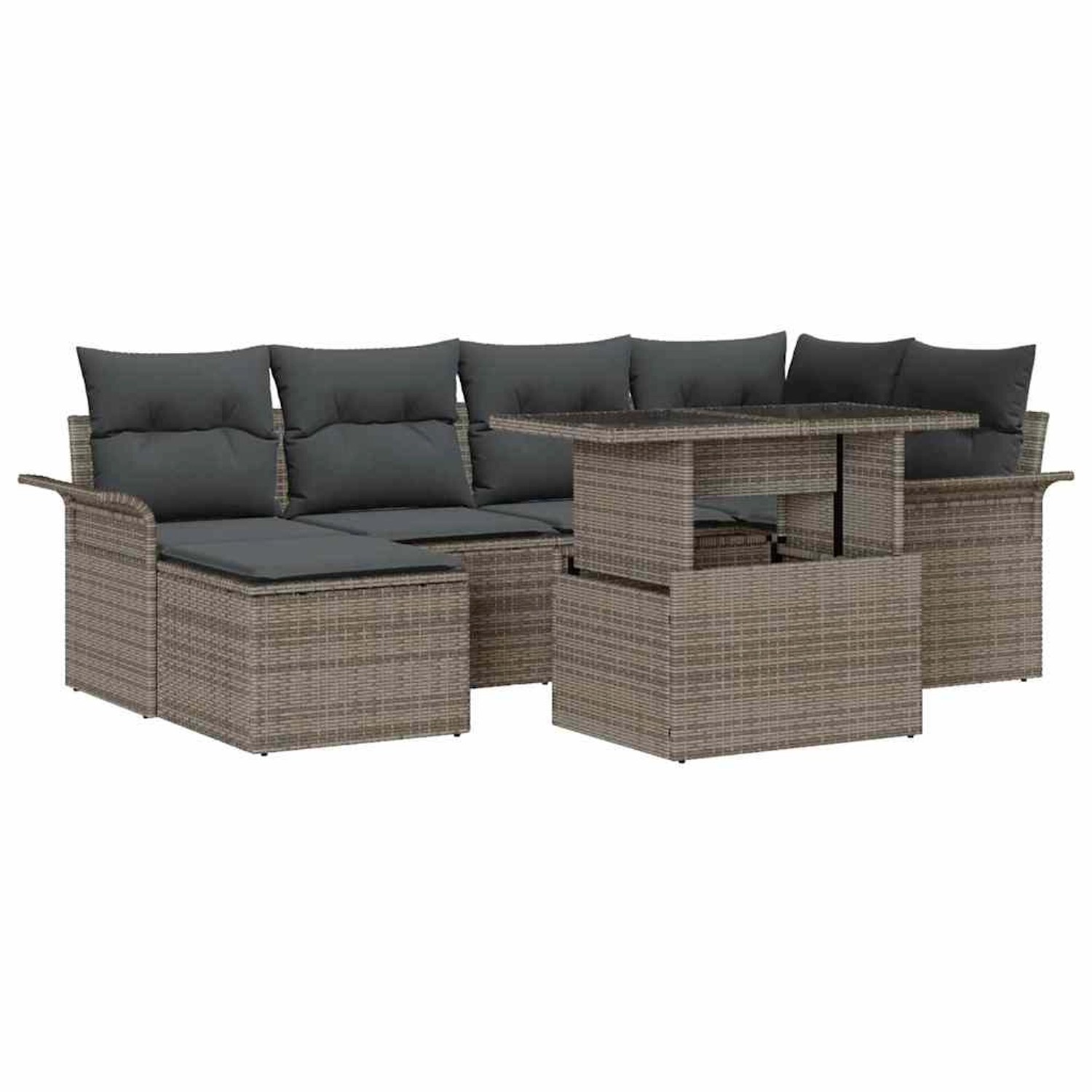 vidaXL Garten-Sofa-Set mit Kissen 7-Tlg Grau Poly Rattan 3348315 günstig online kaufen
