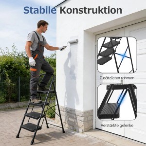 Sekey Klapptritt 4 Stufen Faltbar 36 cm Trittstufen Anti Rutsch bis 150 kg Haushaltsleiter