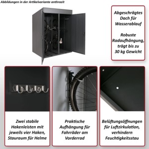 MCW 2er-Fahrradgarage H66b Abschließbar Metall 213x158x125cm Anthrazit/hellgrau