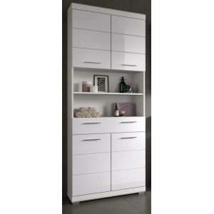 Inn.Furn Bad Hochschrank Shawn, weiß hochglanz, mit Türen, Schublade und offenen Fächern.