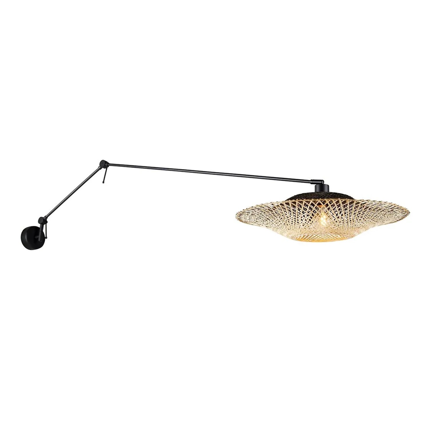QAZQA Wandleuchte Schwarz mit Rattanschirm 50 cm Verstellbar Blitz