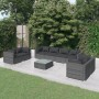 Graues 9-tlg. vidaXL Garten Lounge Set mit anthrazitfarbenen Kissen und Tisch auf einer Terrasse.