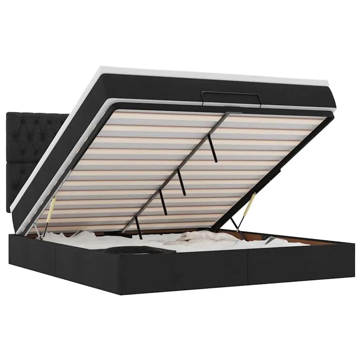 vidaXL Ottoman-Bett mit Matratze & LEDs Schwarz 180x200 cm Stoff 3314109