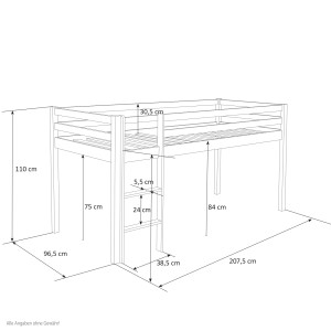 Homestyle4u Hochbett 90x200 Weiß mit Lattenrost und Tunnel 2766