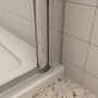 Detailaufnahme: AICA Duschkabine mit Drehtür, 6mm ESG Glas, chromfarbener Rahmen. Dusche für barrierefreies Bad.