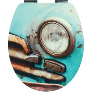 Sanitop WC-Sitz Cuba Taxi Matt mit Oldtimer-Motiv in Türkis und Rostoptik.
