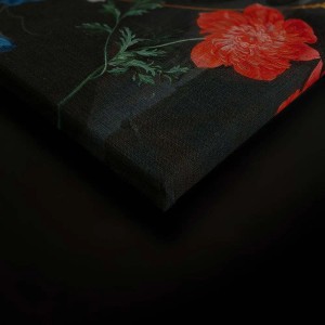 Detailansicht: Buntes Blumen Stillleben Gemälde auf Leinwand, Wandbild im Vintage Stil.