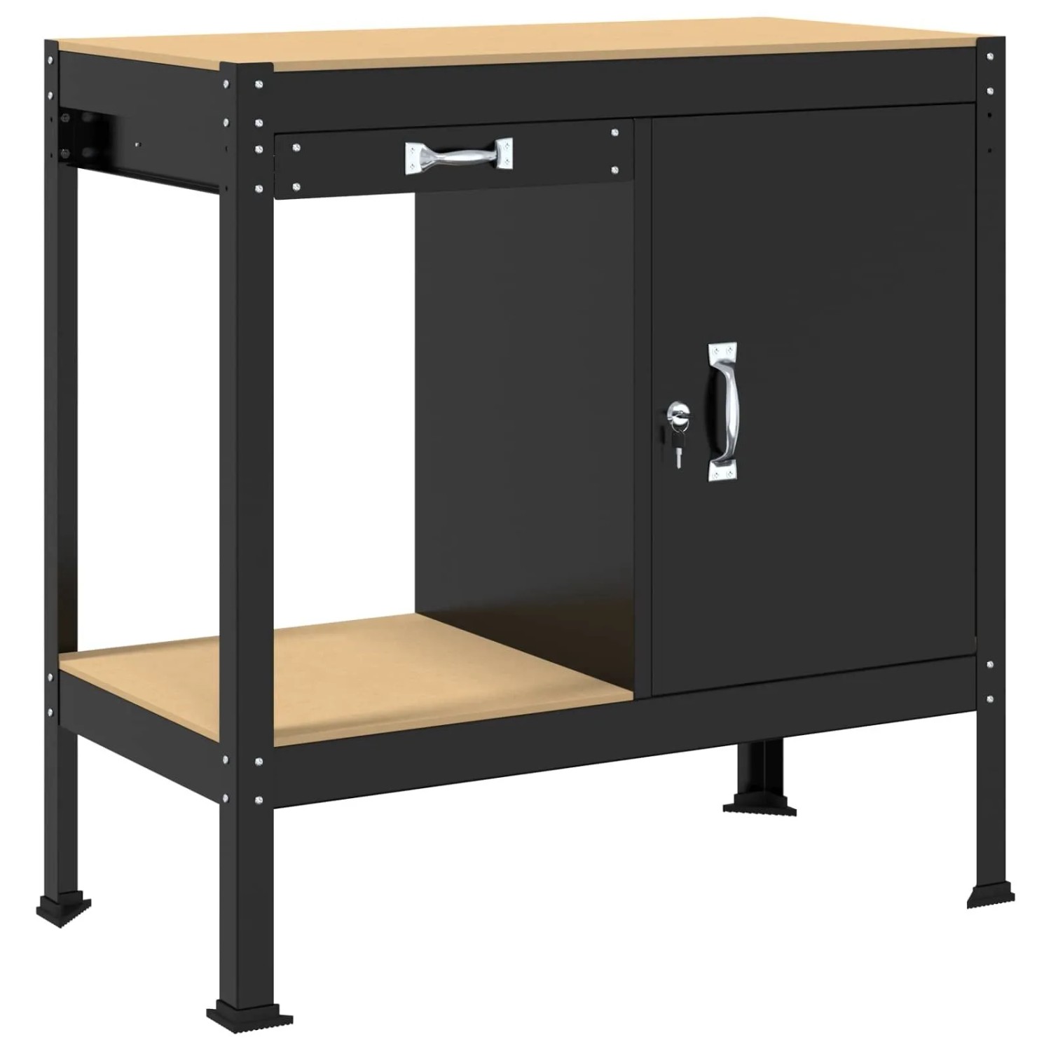 vidaXL Werkbank mit Regal Schwarz 90 x 49 x 91 cm Sperrholz und Metall 42020134
