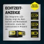Kärcher Akku Battery Power 18 V/5 Ah: Detailansicht mit Echtzeitanzeige von Ladezeit, Laufzeit und Kapazität.