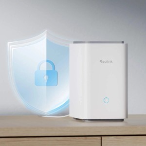 Reolink Home Hub P1 Sicherheitszentrale mit 2TB Festplatte und Schloss-Symbol für Sicherheitstechnik.