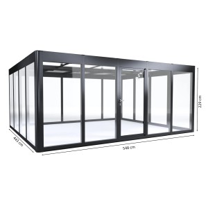 SunElements Gartenhaus SunGarden Infinity 5.4, anthrazit-metallic, 24,2 m², mit Acrylglaswänden und Aluminiumrahmen.