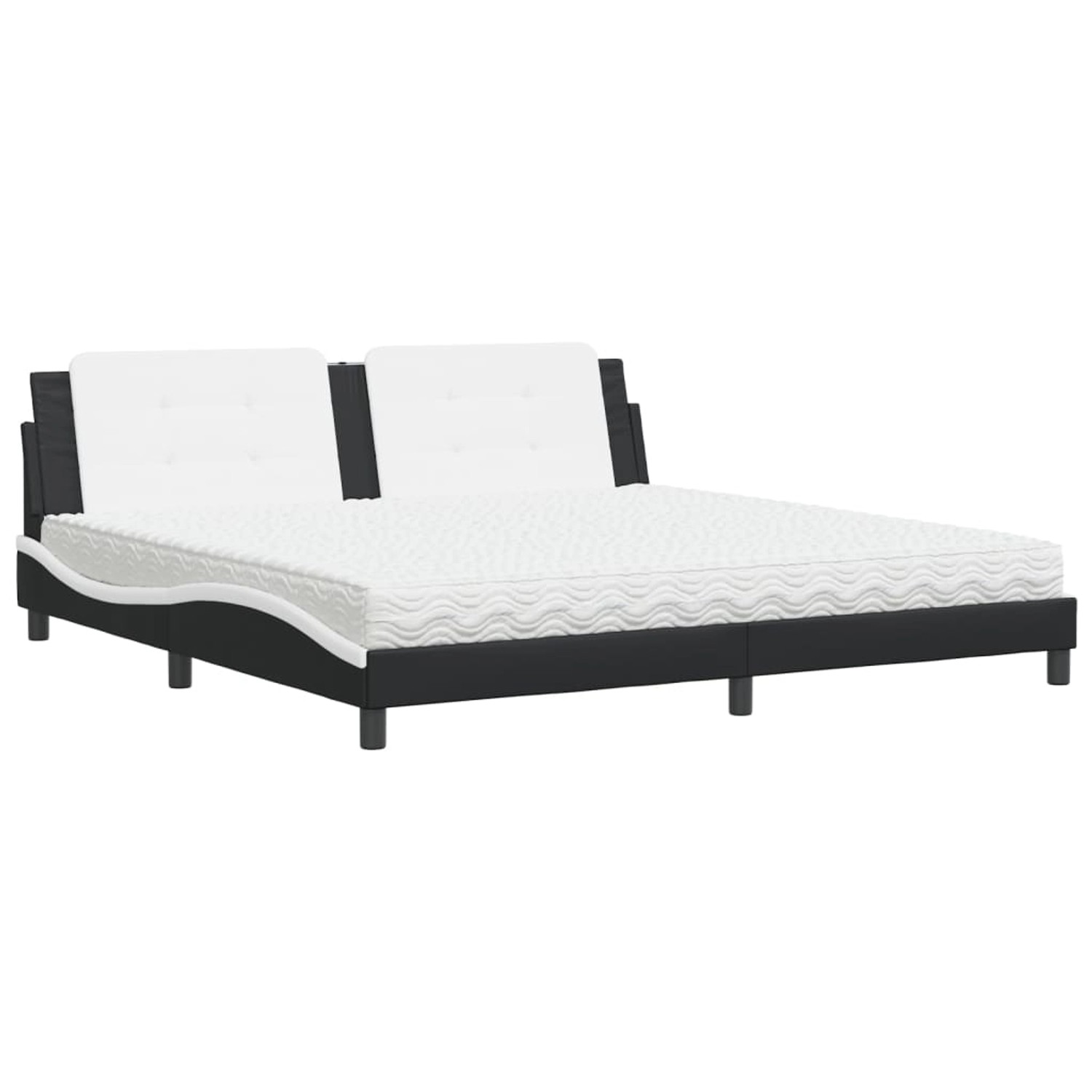 vidaXL Bett mit Matratze Zadar Schwarz und Weiß 200x200 cm Kunstleder 3208892