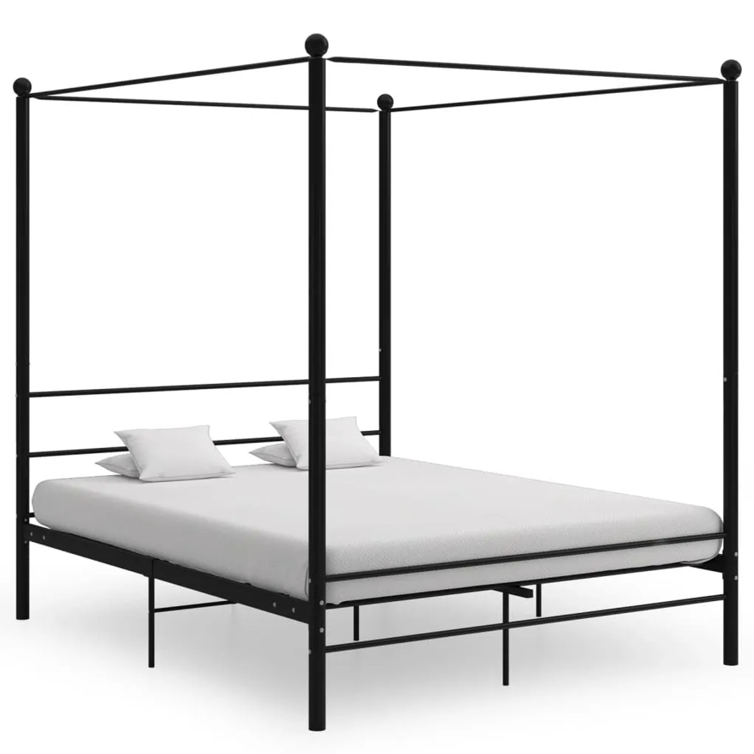 Schwarzes Metall Himmelbett (160x200 cm) von vidaXL. Bettgestell mit Lattenrost für Schlafzimmer.