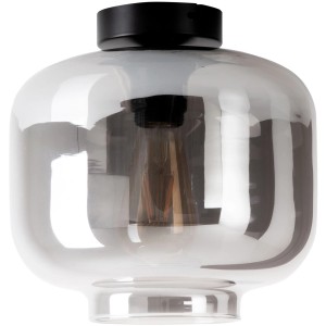 Anthrazitfarbene Näve Deckenleuchte Vaso Ø 25 cm mit Rauchglas-Schirm und schwarzer Halterung.