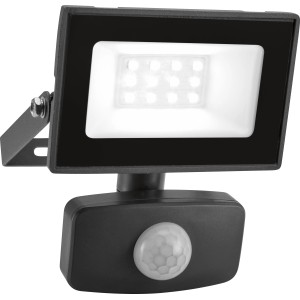 Grauer LED Strahler 10W mit Sensor für den Außenbereich.