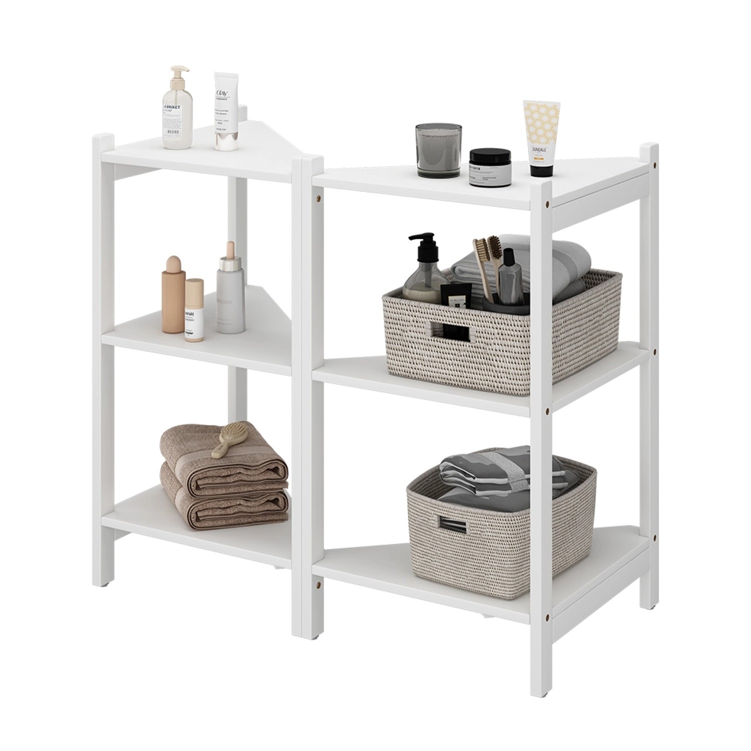 Vicco Waschbeckenunterschrank Zeno, 2er Set, weiß, mit Ablageflächen für Badutensilien.