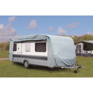 Graue Wohnwagen Schutzhülle Gr. M (220x550x250cm) aus Kunststoff, Abdeckplane für Caravan.