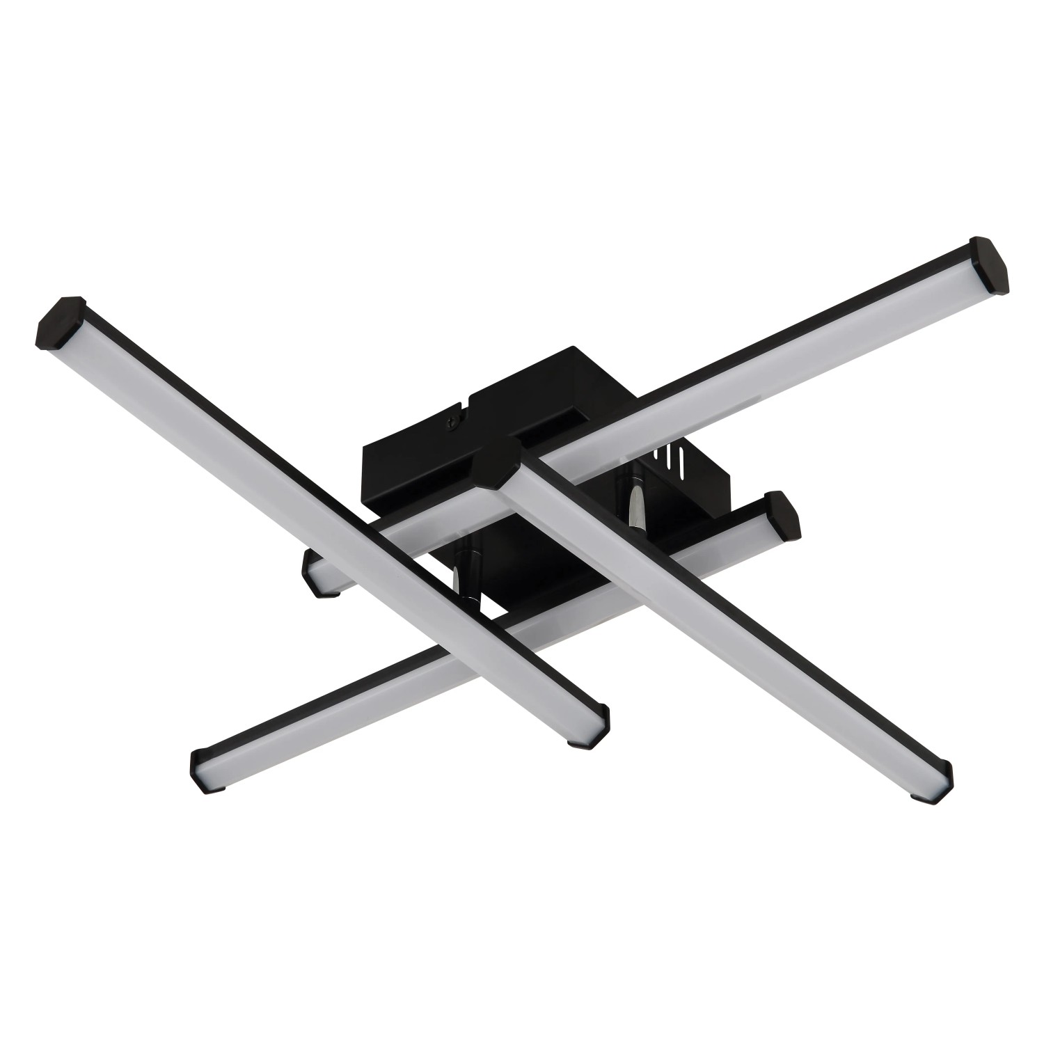 Moderne, schwarze LED-Deckenleuchte Kirina mit drehbaren, hexagonalen Profilen für Wohnräume.