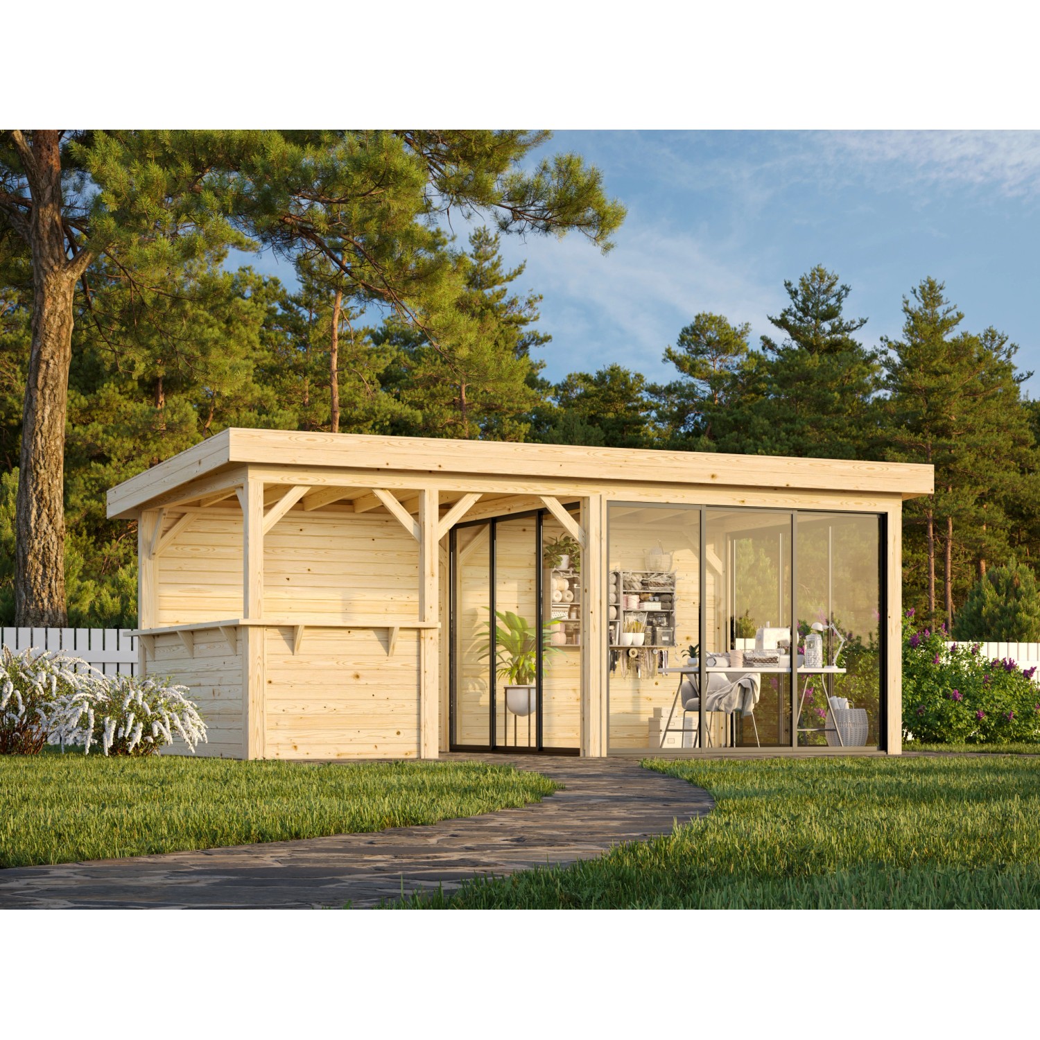 Palmako Pavillon Lenna Set 408 Slide 588 x 300 cm Lackiert Weiß FSC® günstig online kaufen