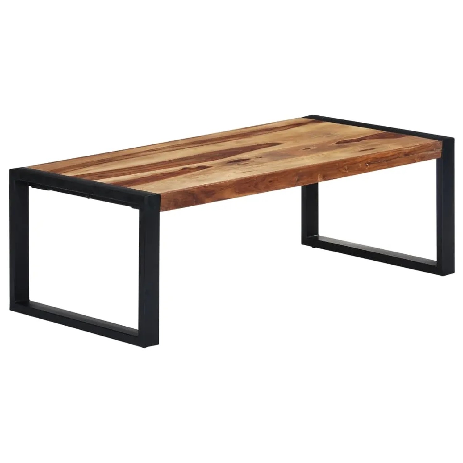 vidaXL Couchtisch aus Akazienholz mit schwarzem Stahlgestell, 110x60x40 cm.