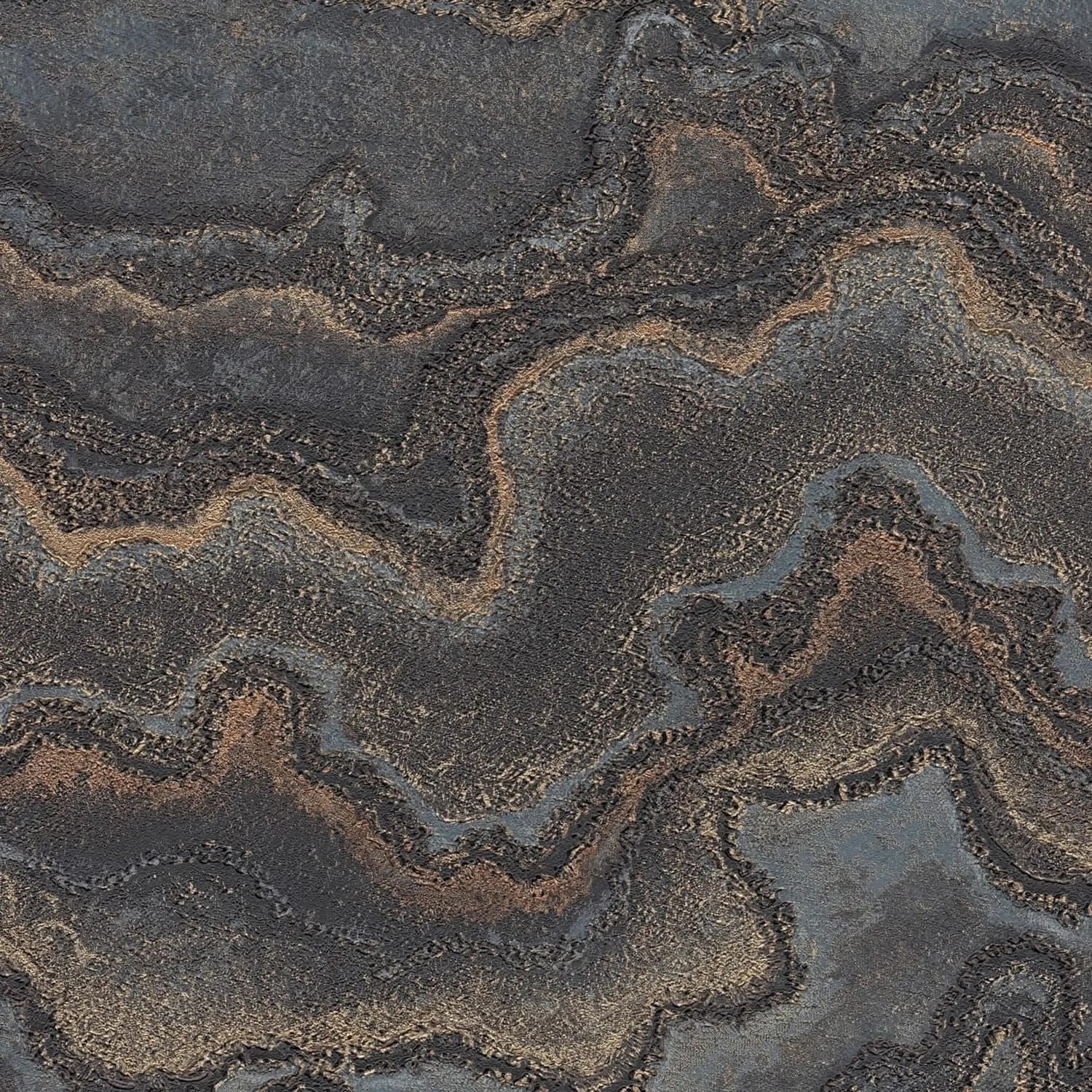 PROFHOME Vliestapete in Schwarz-Gold mit Marmoroptik und Metallic-Effekt.