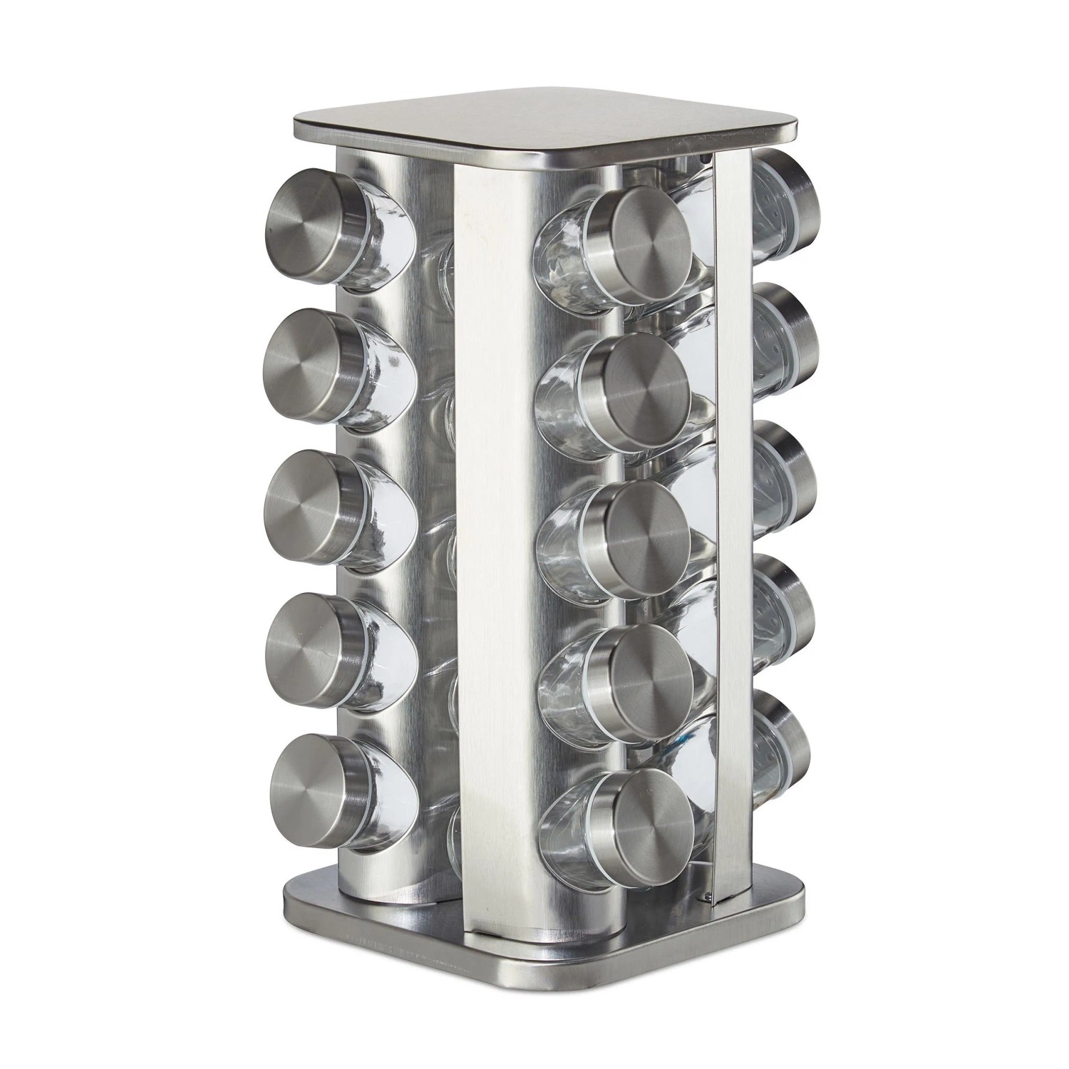 Relaxdays Gewürzkarussell mit 20 Gläsern Edelstahl Silber Drehbar 34 cm x 19 cm 2,6 kg
