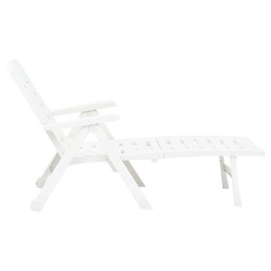 Weiße vidaXL Klappliege aus Kunststoff, verstellbare Rückenlehne, ideal für Garten und Terrasse.