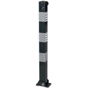 Klappbarer UvV Comfy Absperrpfosten, anthrazit, mit Reflexfolie. Stahl, feuerverzinkt und beschichtet.