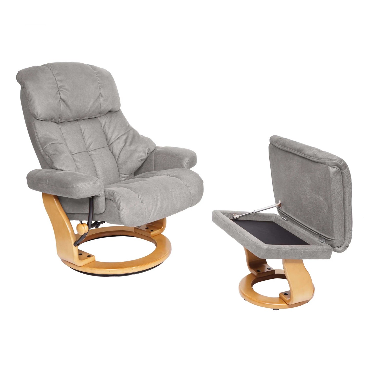Mca Relaxsessel Calgary Xxl 180kg Belastbar Stoff/Textil Hellgrau Gestell Naturbraun