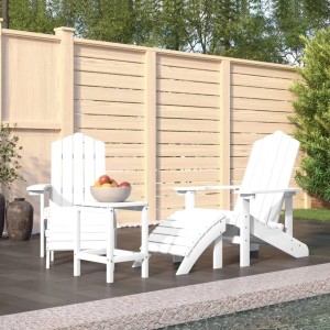 vidaXL Adirondack-Gartenstühle mit Hocker & Tisch HDPE Weiß 3095712