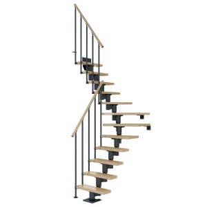 Dolle Mittelholmtreppe Dublin, Ahornstufen, anthrazitfarbener Holm, 1/4 gewendelt, für Geschosshöhen bis 292 cm.