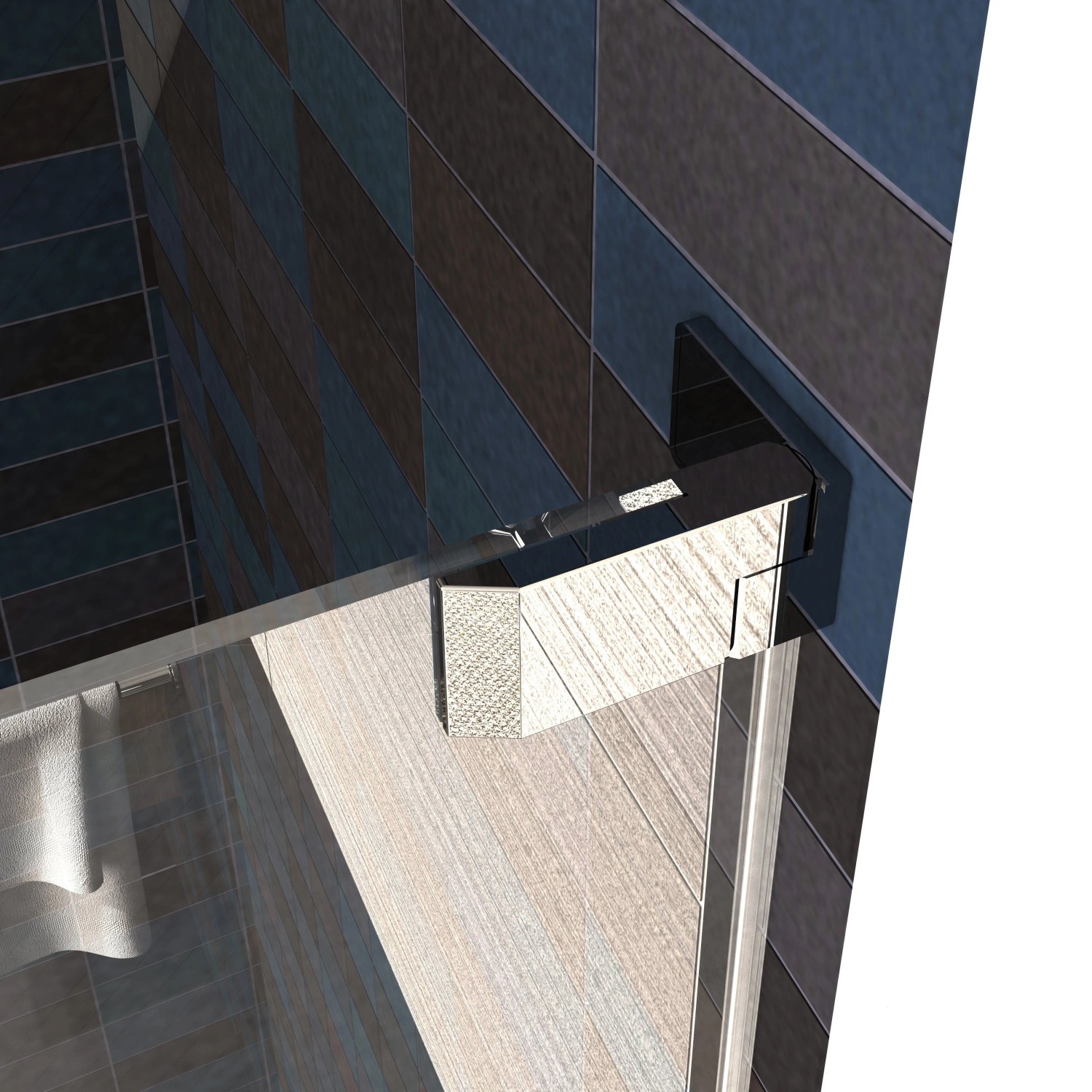 Detailaufnahme: Chromfarbene Dusch-Pendeltür Brava, Sondermaßanfertigung für Nische.