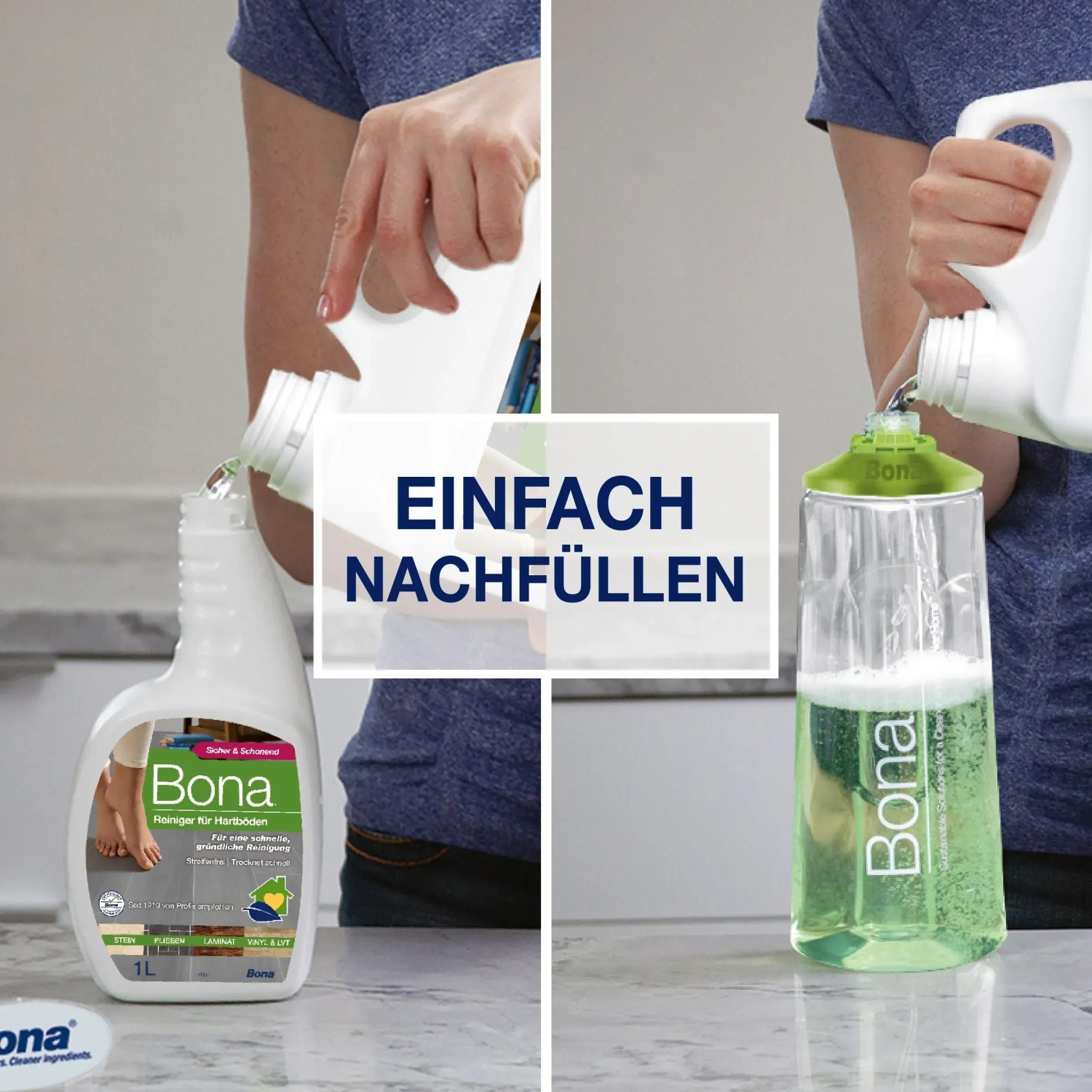 Bona Reiniger Nachfüllkanister zum einfachen Nachfüllen von Sprühflasche und Wischmopp.