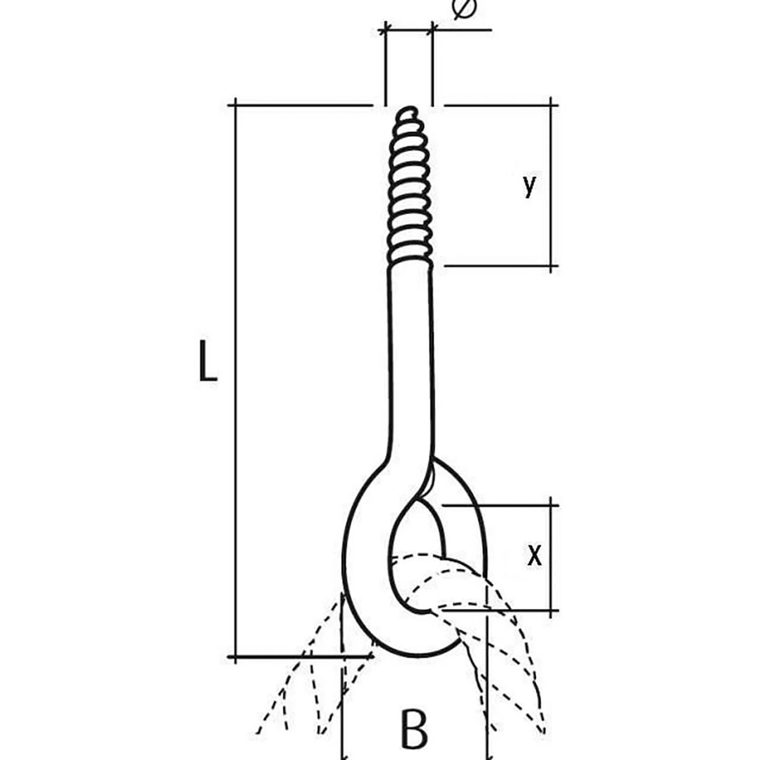 Technische Zeichnung einer Conacord Ösenschraube aus Stahl, Durchmesser 7,8 mm, Länge 155 mm.