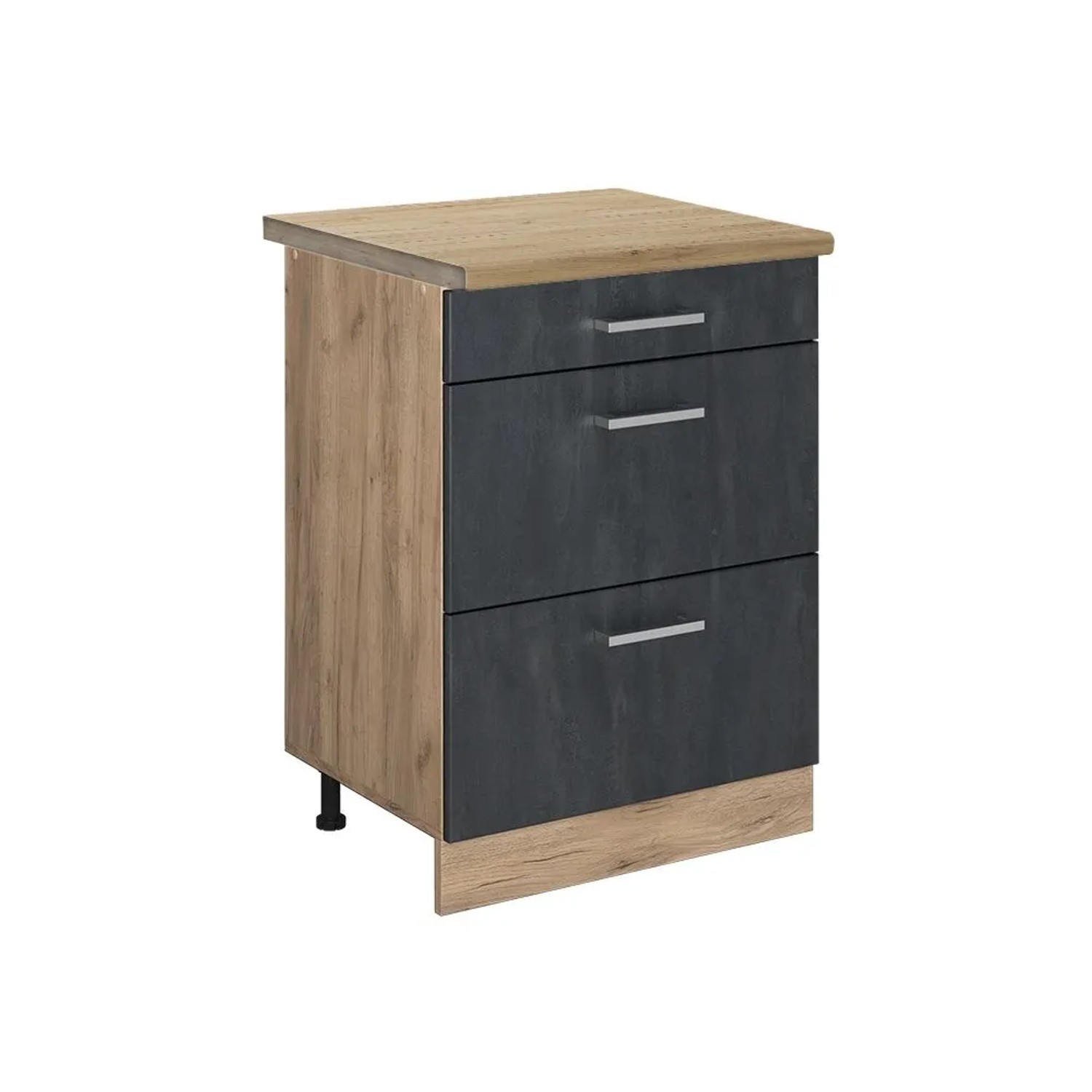Vicco Küchenunterschrank R-Line Schubladenschrank für die Küche Schwarz Beton 60 cm AP Eiche mit Goldkraft Eiche Korpus Opt 2