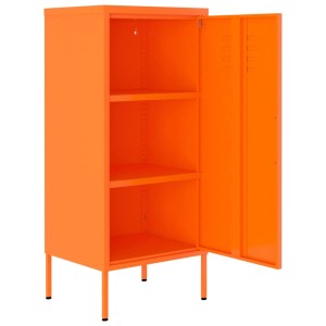 Orangefarbener Büroschrank aus Stahl mit offenen Regalen, vidaXL Lagerschrank.